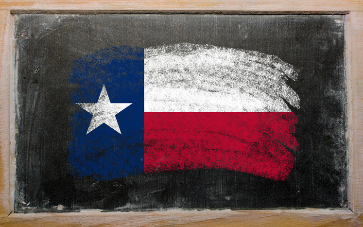 texas flag on chalkboard in classroom.